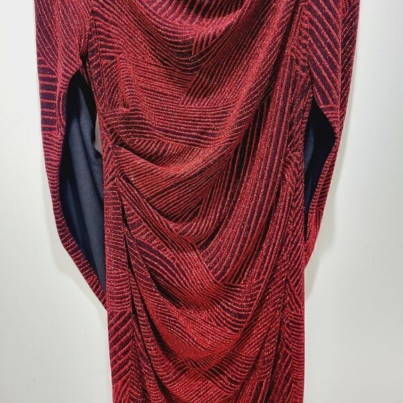 SL NY Red Sparkle Drape Dress - Picture 6 of 16